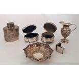 A collection of silver ware, to include; A Victorian silver ovoid tea caddy, by James Dixon & Sons