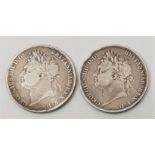 Two 1821 George IIII silver crowns, borh secundo to edge, obv. laur.head rev.St.George. (2)