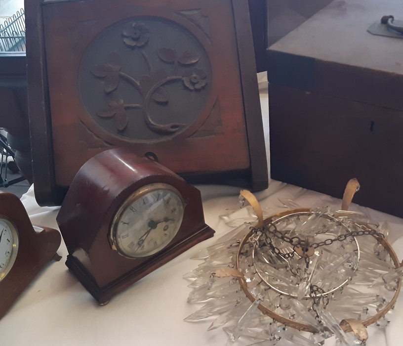 A collection of miscellaneous items, including; A box, chandelier, clocks and similar. (qty)