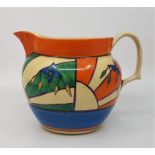 A Clarice Cliff Fantasque Bizarre Perth jug, painted in colours, printed factory marks, height 12.