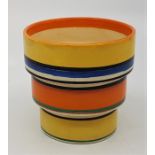 A Clarice Cliff "Bizarre" shape 416 fern pot in the liberty stripe type pattern, painted in colours,