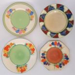 A collection of Clarice Cliff, to include; A Clarice Cliff saucer in the Crocus pattern, hand