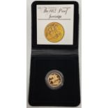 A 1982 Elizabeth II gold proof sovereign, in capsule and Royal Mint case.