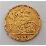A 1906 Edward VII gold half sovereign, London mint.