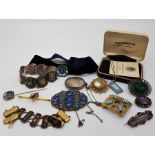 A collection of vintage costume jewellery, to include: a Japanese precious metal inlaid bracelet,