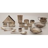 A collection of English and Continental silver tableware, to include: England: Two silver circular