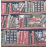 An interesting large embroidered panel depicting books, cricket and sporting interest.