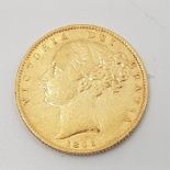 An 1862 Victoria "Young head" gold sovereign, rev. shield