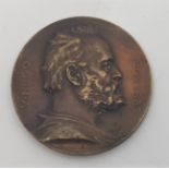 An early 20th century French bronze commemorative medal; J.C.Chaplain, obv. bust facing right Victor