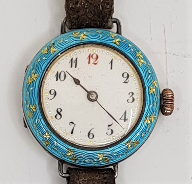 A Wilsdorf & Davis silver and cloisonne enamel ladies' wrist watch, c.1909, manual movement,