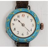 A Wilsdorf & Davis silver and cloisonne enamel ladies' wrist watch, c.1909, manual movement,