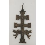 A 19th century continental brass patriarchal cross, height approx. 12cm.
