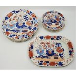 Eleven early 19th century Masons Patent Ironstone China plates, c.1813-20, painted in the Imari