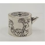 An early 20th century small Chinese silver plated calligraphy jug, having eight characters to top.