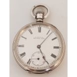 An American Waltham Watch Co. "Marquis" movement silver pocket watch, crown wind, having white