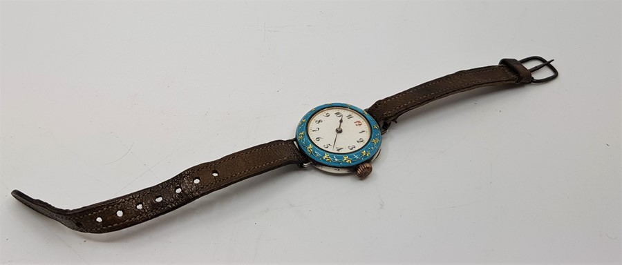 A Wilsdorf & Davis silver and cloisonne enamel ladies' wrist watch, c.1909, manual movement, - Image 4 of 4