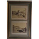 Two sepia photographs of Venice. each approx. 19cm x 25cm laid down on card with inscription in