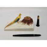 Fountain Pen Interest: A Carltonware pen stand, modelled as a pheasant beside tree stump, painted in