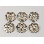A set of six Art Nouveau silver circular buttons, import assayed London 1903, sponsors mark for