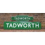 Railwayana: An enamel totem sign for Tadworth station, length 92.5cm, together with a larger