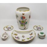 Six various Herend hand painted porcelain items, to include: A tapered vase, #7125, height 21cm,