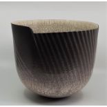 A studio pottery crackle glazed bowl, with stepped rim, height 24.5cm x diameter 28.1cm.