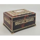 An early 20th century vizagapatam box, pierced and carved ivory mounted tortoiseshell, the