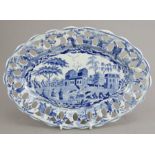 An early nineteenth century blue and white transfer-printed Spode Caramanian series oval chestnut