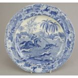 An early nineteenth century blue and white transfer-printed Spode Indian Sporting series small