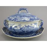 An early nineteenth century blue and white transfer-printed Spode Indian Sporting series sauce