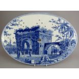 An early nineteenth century blue and white transfer-printed Spode Caramanian series oval drainer,