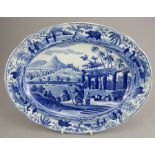 An early nineteenth century blue and white transfer-printed Spode Caramanian series oval platter,