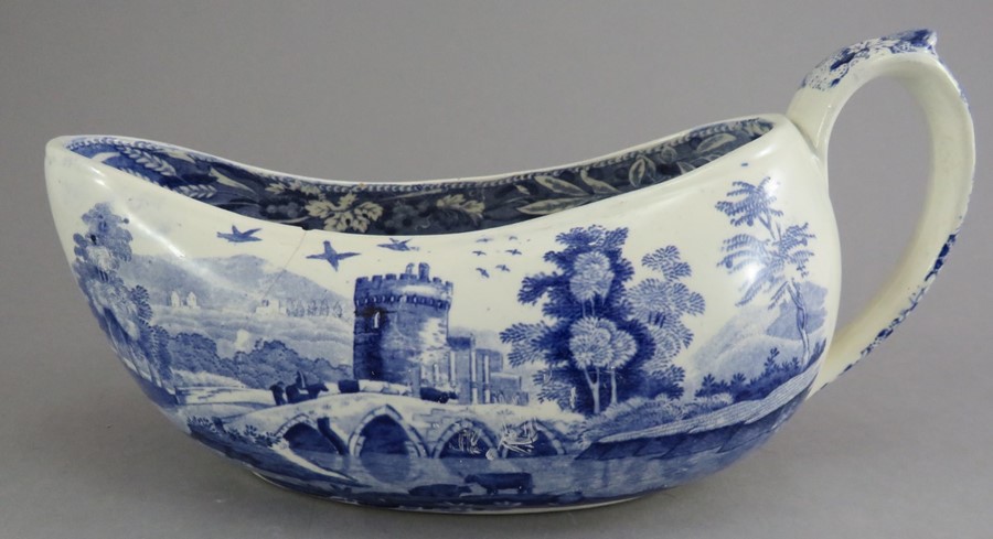 An early nineteenth century blue and white transfer-printed Spode Lucano pattern bourdaloue, c.1825.