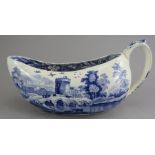 An early nineteenth century blue and white transfer-printed Spode Lucano pattern bourdaloue, c.1825.