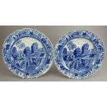 A pair of early nineteenth century blue and white transfer-printed Spode Caramanian series dinner