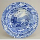 An early nineteenth century blue and white transfer-printed Spode Indian Sporting series pudding