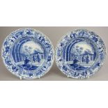 A pair of early nineteenth century blue and white transfer-printed Spode Caramanian series small