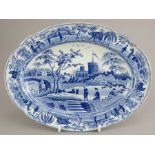 An early nineteenth century blue and white transfer-printed Spode Caramanian series oval platter,