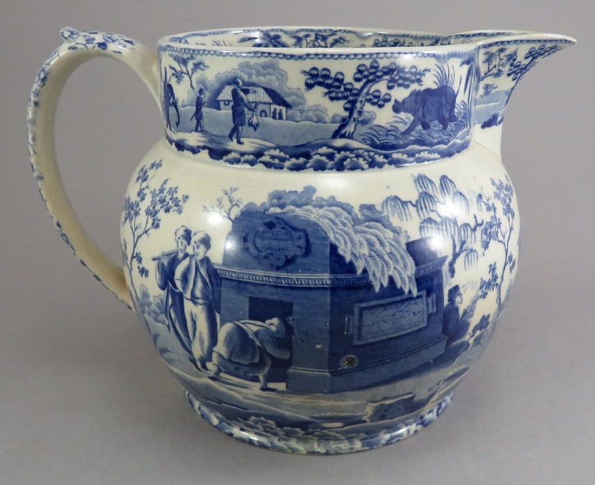An early nineteenth century blue and white transfer-printed Spode Caramanian series Dutch-shape jug, - Image 2 of 3