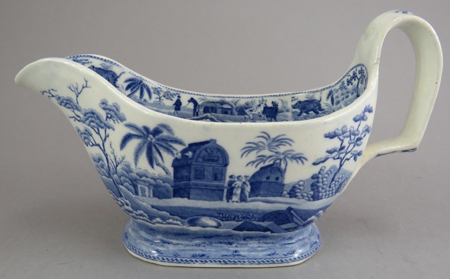 An early nineteenth century blue and white transfer-printed Spode Caramanian series large-size sauce