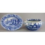 An early nineteenth century blue and white transfer-printed Spode Caramanian series oval sauce