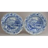 A pair of early nineteenth century blue and white transfer-printed Spode Caramanian series soup