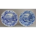 A pair of early nineteenth century blue and white transfer-printed Spode Caramanian series soup