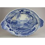 An early nineteenth century blue and white transfer-printed Spode Indian Sporting series soup tureen