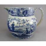 An early nineteenth century blue and white transfer-printed Spode Caramanian series Dutch-shape jug,