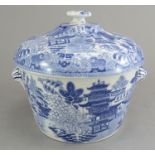 An early nineteenth century blue and white transfer-printed Spode Temple pattern butter tub and