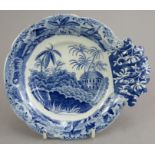 An early nineteenth century blue and white transfer-printed Spode Indian Sporting series leaf-shaped