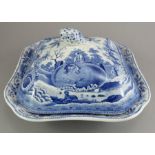 An early nineteenth century blue and white transfer-printed Spode Caramanian series rectangular