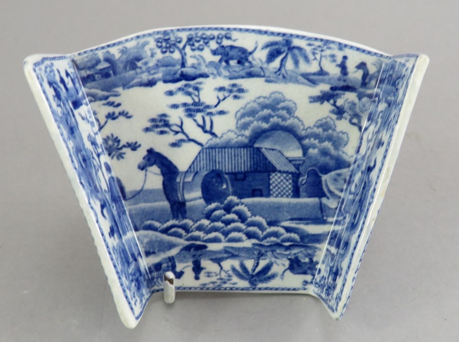 An early nineteenth century blue and white transfer-printed Spode Caramanian series asparagus