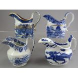 A group of early nineteenth century blue and white transfer-printed Spode creamers, c.1800-20.